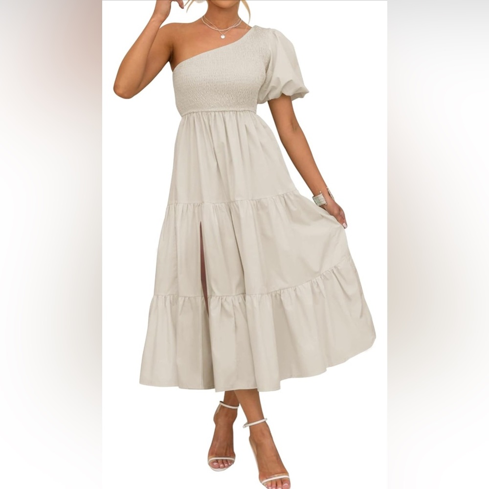 🤍🦙Zesica (Amazon) Beige One Shoulder Maxi dress🦙🤍